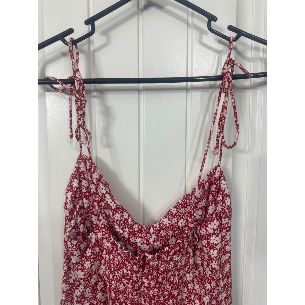 Reformation Red White Floral Tie Strap Smocked Back Mini Dress Size 10 - Picture 9 of 10